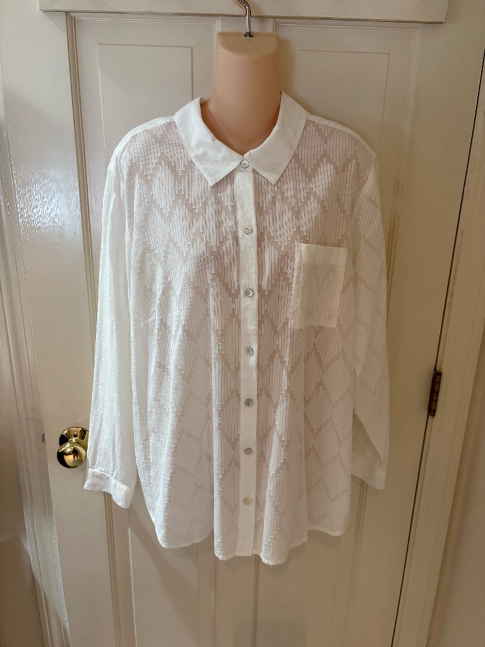 NWT J.Jill White Diamond Pattern Sightly Sheet Blouse XL
